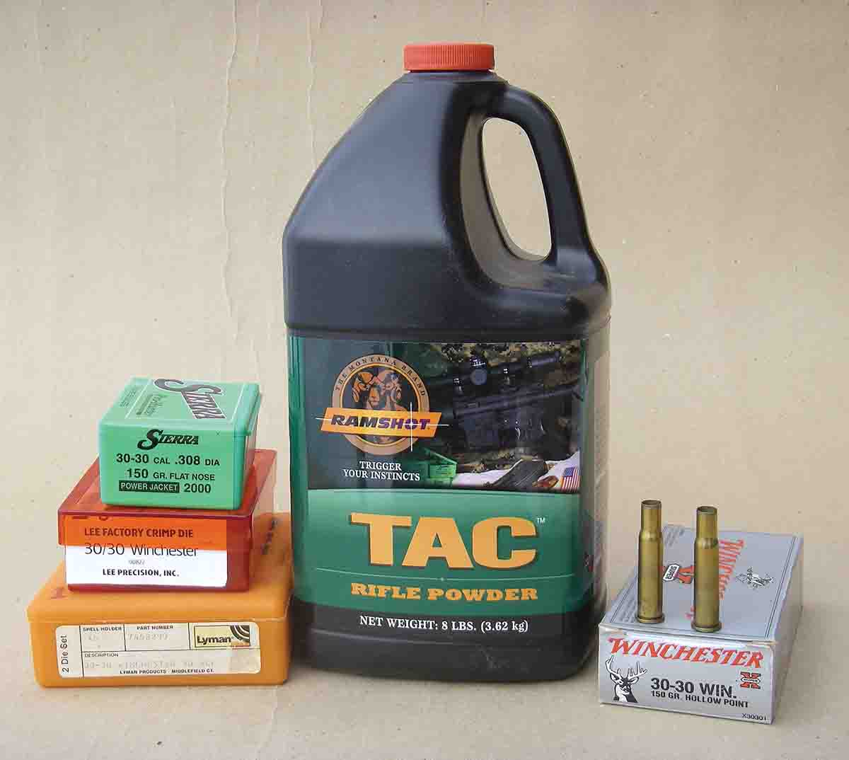 Ramshot TAC powder will duplicate .30-30 Winchester factory loads with 150-grain bullets. Brian always suggests loading cases that are uniform in length, but if cases are of varying lengths, the Lee Factory Crimp die is a good solution for obtaining uniform results.
